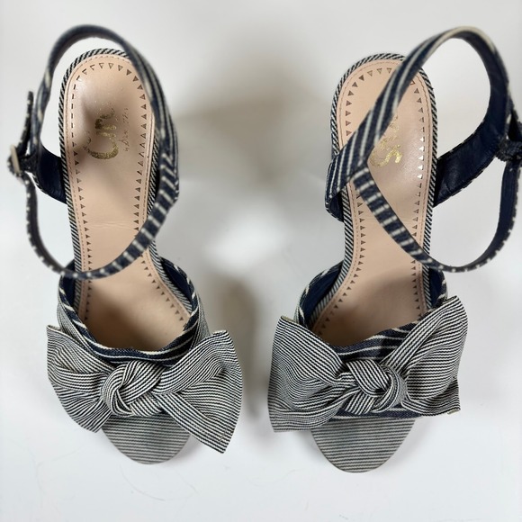Circus by Sam Edelman Eva Pump Heels Sz 9‎ Navy White Stripe Bow Nautical Pin-up - Picture 8 of 11